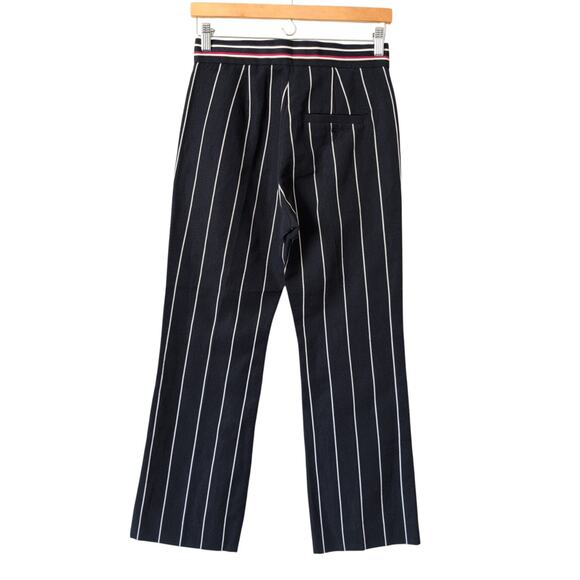 SANDRO Pants Navy White Striped Cotton Linen Boot Flare Womens Trouser 36FR 4US - Picture 2 of 7